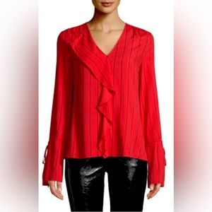 Derek 10 Crosby Lam, V neck ruffle blouse, orange and black, size 0